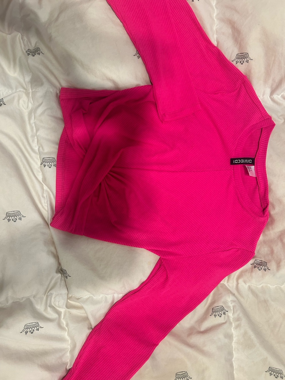 Divided Hot Pink Ribbed Long Sleeve Top